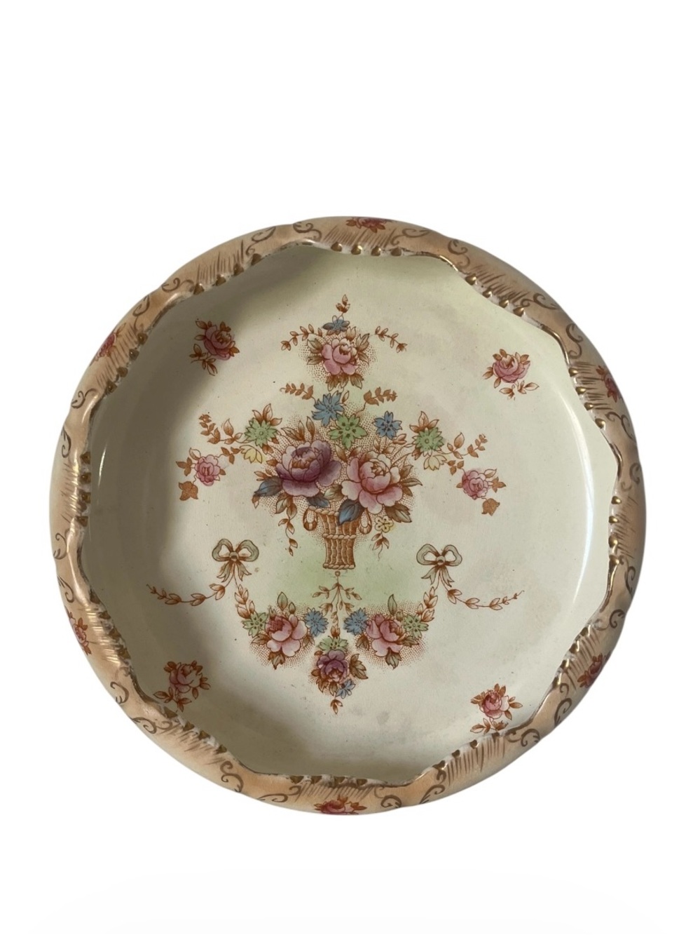 Crown Devon Floral Basket Decorative Serving Bowl - Cream and Pink